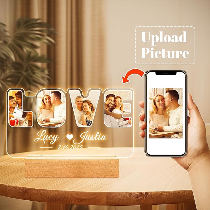 Custom Picture Frames with Photos, Personalized Photo Frame with Night Light - Image 2