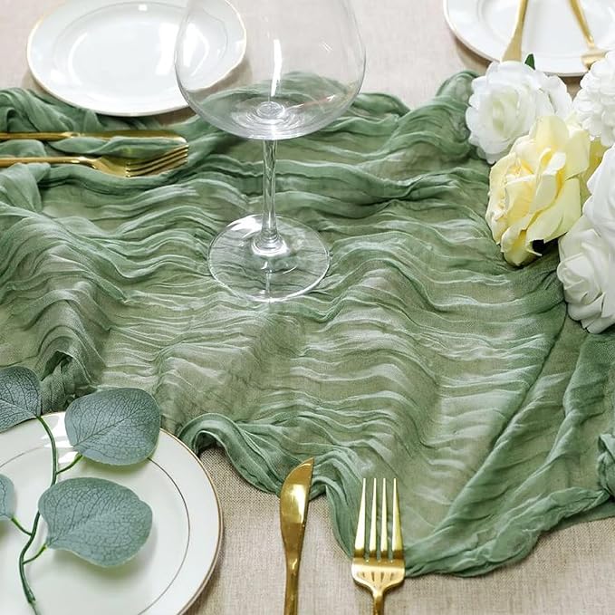 Sioloc 5 Pack Sage Green Cheesecloth Table Runner Fall Autumn Decor - Image 2