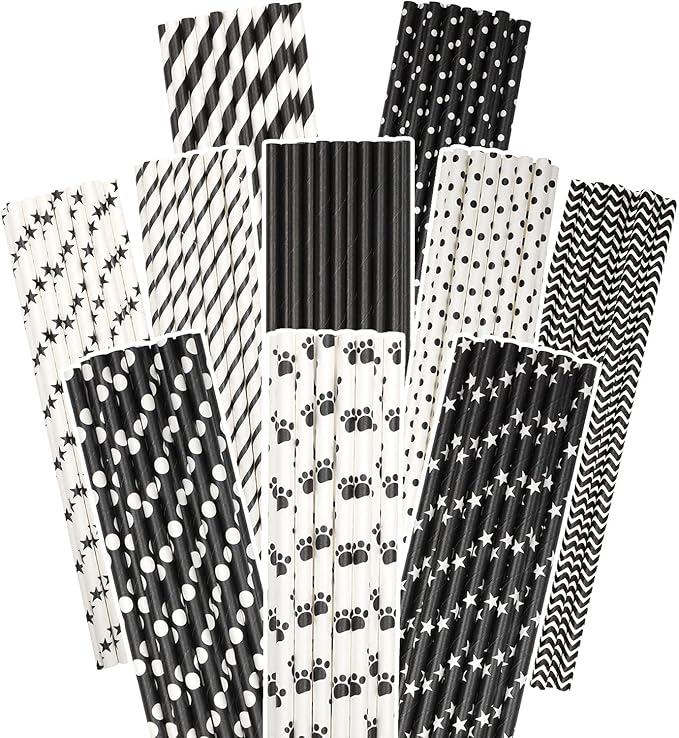 qiqee Black Paper Straws 150pcs Disposable Straws Bulk by Qiqee