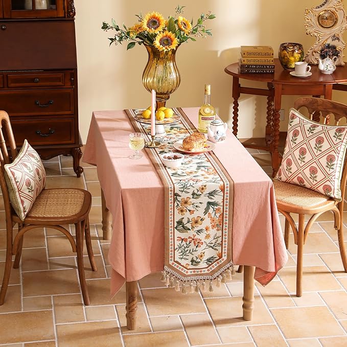 Vintage Linen Table Runner, Floral Table Runners 87 Inches Long, Soft and - Image 3