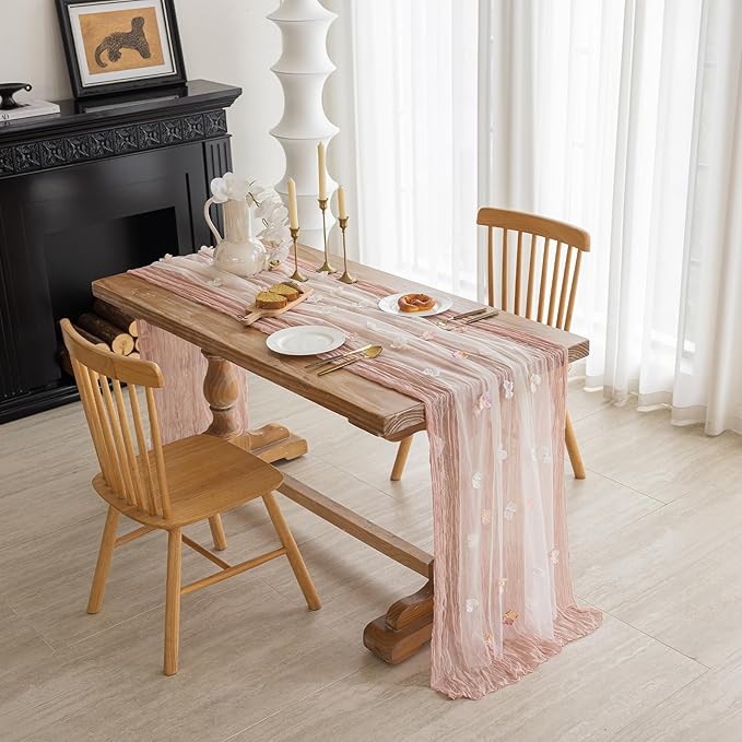 Romantic Artificial Floral Table Runner 10ft Gauze Tulle Lace Table Runner Set - Image 3