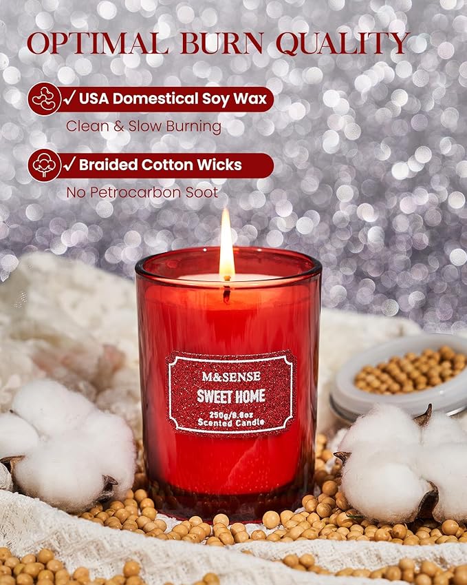 M&SENSE Cinnamon Apple Scented Candles, Classic Size 8.8 oz Glitter Jar Candles - Image 3