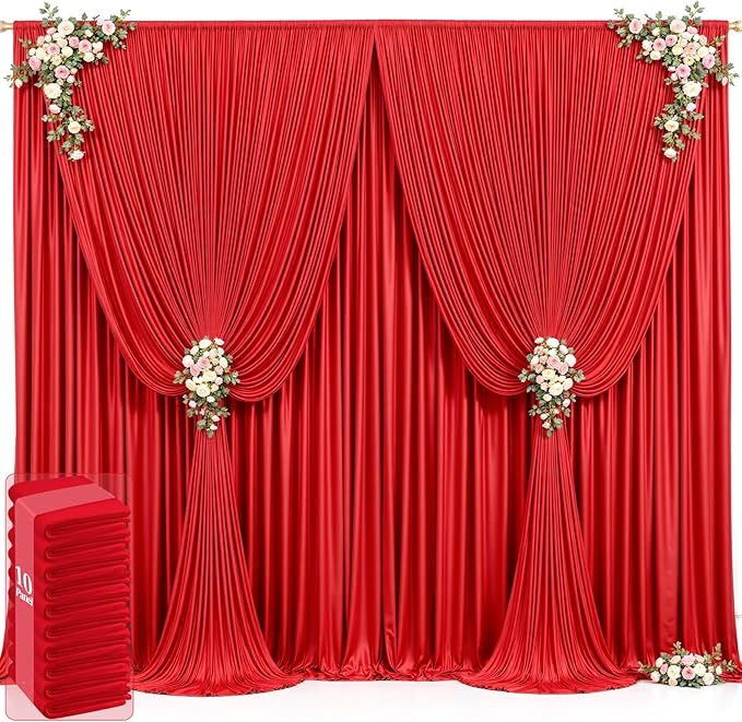 50ft x 12ft Red Backdrop Curtains Wrinkle Free Backdrop Curtain by Tao-GePartyDecorations