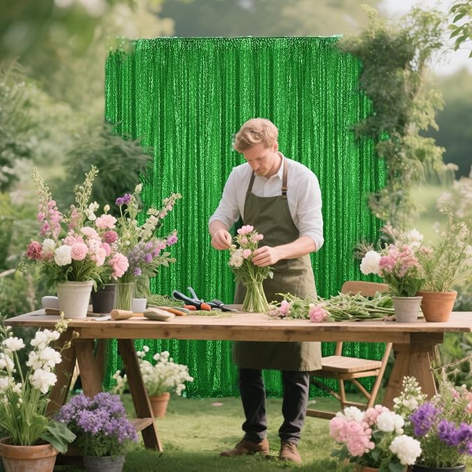 Green Sequin Backdrop Curtain 4 Pieces 2FTx8FT Glitter Photography Backdrop - Image 3