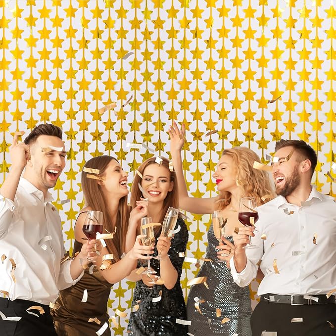 LOLStar 2 Pack Gold Stars Birthday Decorations 3.3X6.6 ft Golden Party Backdrop - Image 4