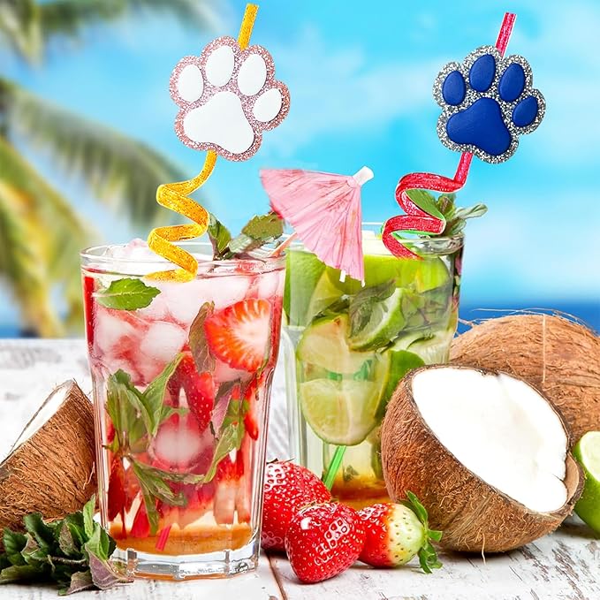 24 Glitter Paw Glitter Straws Birthday Party Decorations - Image 4