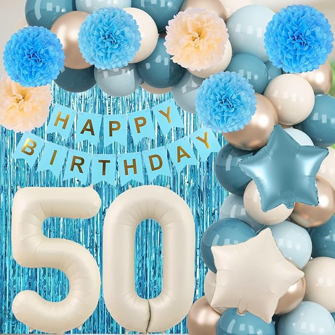 Dusty Blue 50th Birthday Party Decorations - Image 5