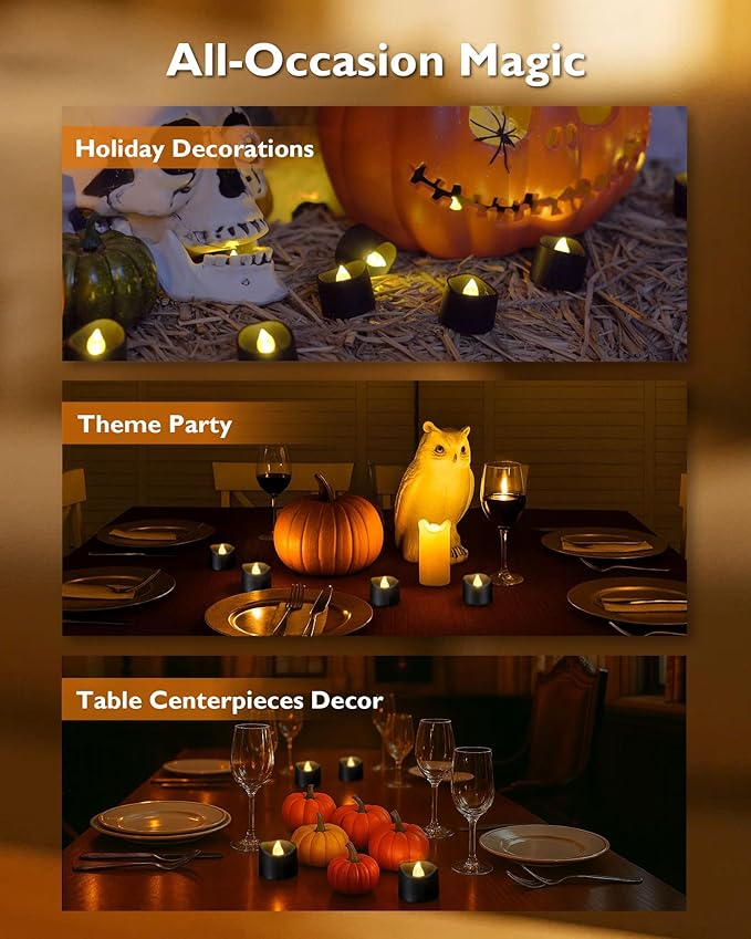 Homemory 12pcs Black Remote Timer LED Tea Lights Candles, 400+Hours Flickering - Image 5