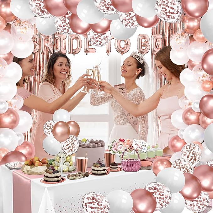 274 Pcs Rose Gold Bridal Shower Decorations, Bachelorette Party Decorations - Image 5
