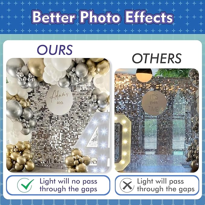 Qcity Gold Shimmer Wall Backdrop 36PCS, Square Sequin Glitter Backdrop Panel - Image 3