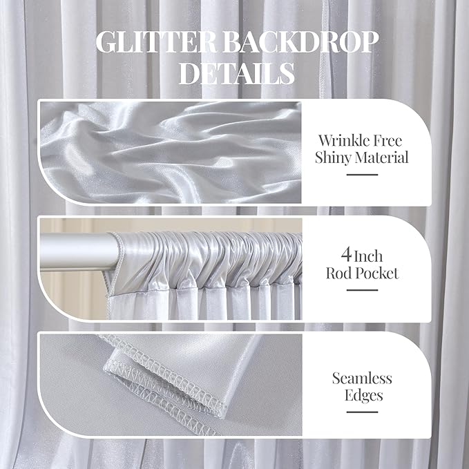10x10 ft Silver Glitter Backdrop Curtain - Image 2