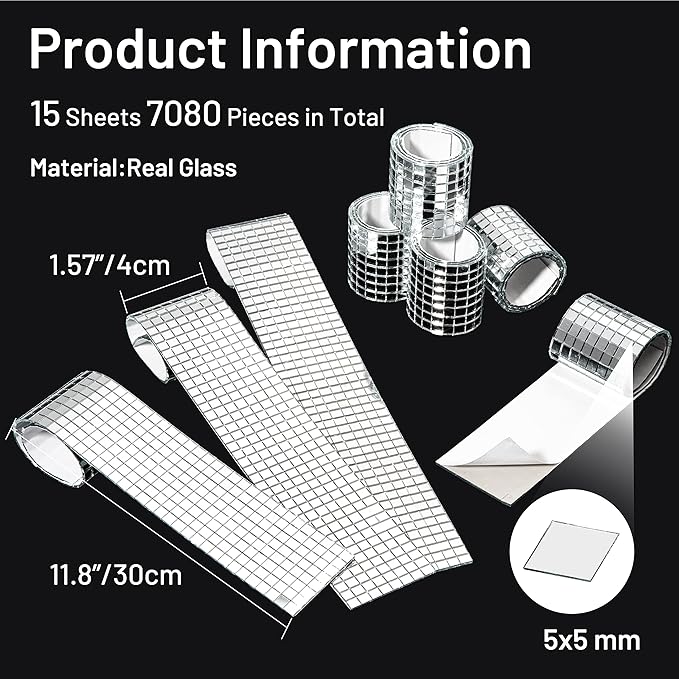PP OPOUNT 7080 PCS Disco Ball Tiles, 5 x 5 mm Self-Adhesive Mini Mirror Tiles - Image 3