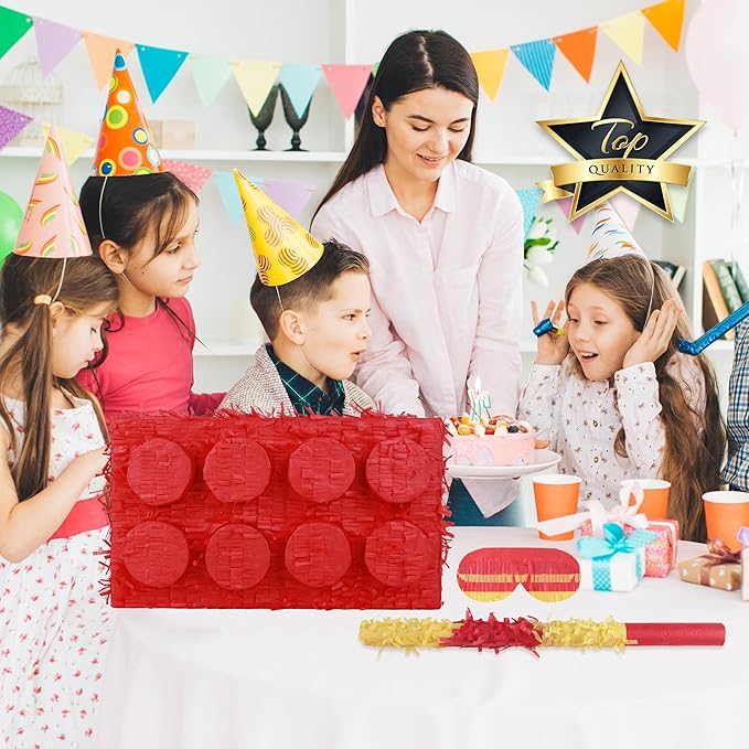 Block Pinata Bundle with a Blindfold and Bat, Building Blocks Theme Birthday - Image 7
