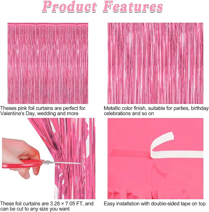 8 Pack Pink Backdrop, 3.28 FT x 7.05 FT Pink Birthday Decorations, Metallic - Image 4