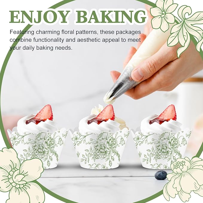 Domensi 100 Pcs Cupcake Wrappers Rustic Cupcake Liners Baking Cups Baking Liners - Image 2