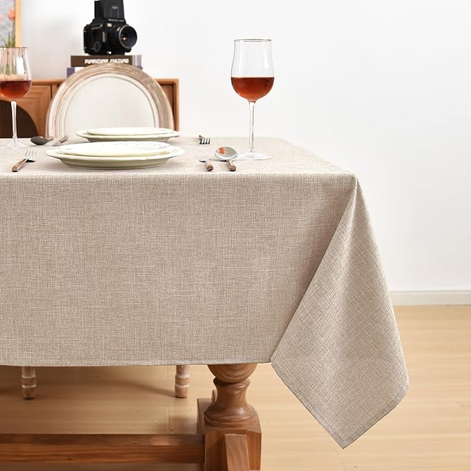 Fitable Beige Faux Linen Tablecloths Rectangle 60 x 84 Inch - Image 3