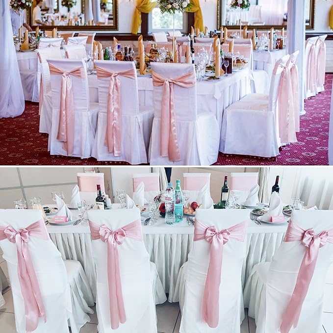 100 PCS Satin Chair Sashes Decorative Bow Chair Ribbon Bows Chairs Cover Band - Image 7