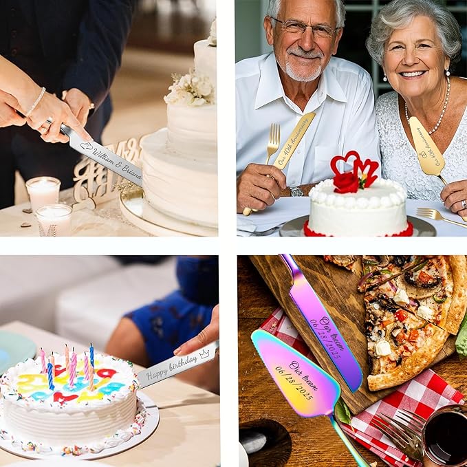 Personalized Wedding Cake Knife and Server Set, Custom Names Cake Cutting Set - Image 6