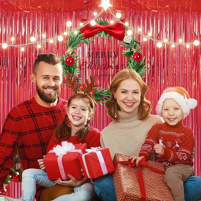 2 Pack 3.28 ft x 6.56 ft Red Tinsel Curtain Party Backdrop - Image 3