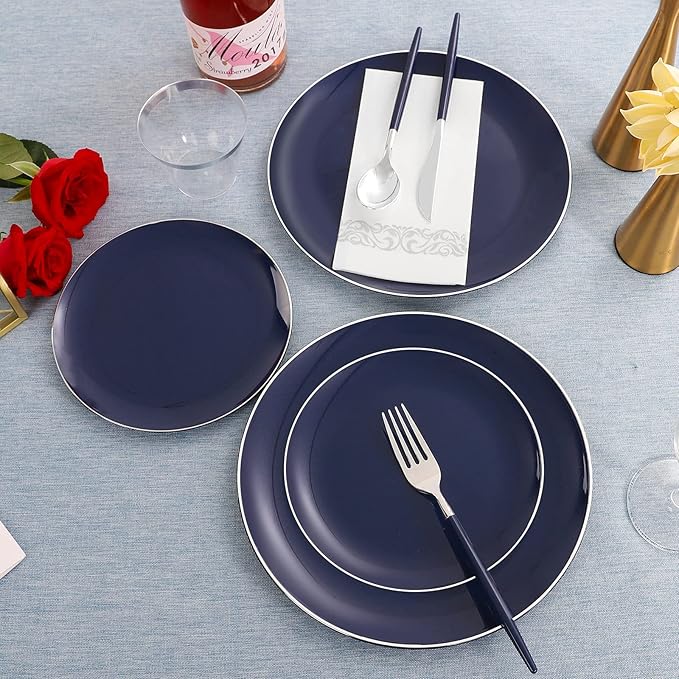 KIRE 175Pcs Blue Plastic Plates - Image 4