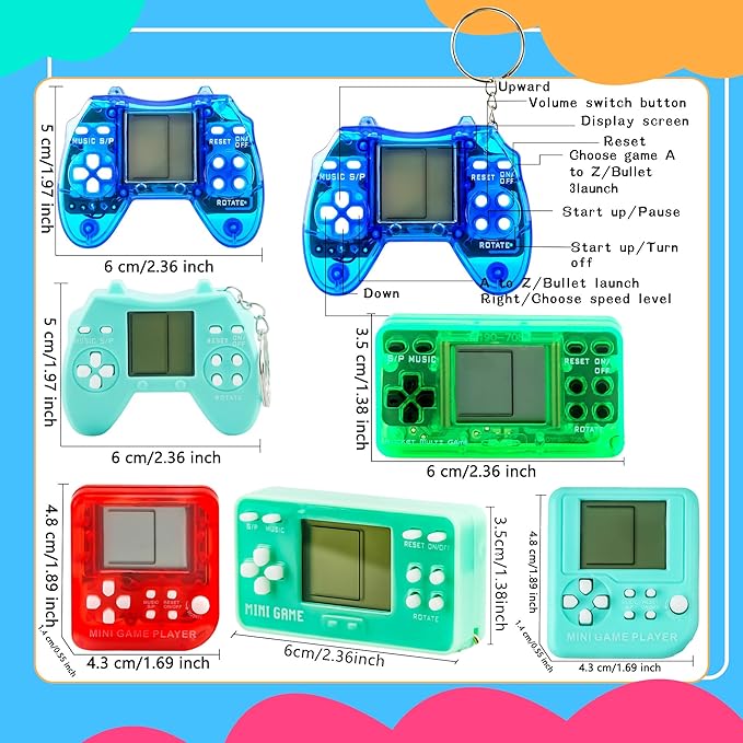 36 Pack Video Game Keychain Mini Square Handheld Video Game Key Chain - Image 2