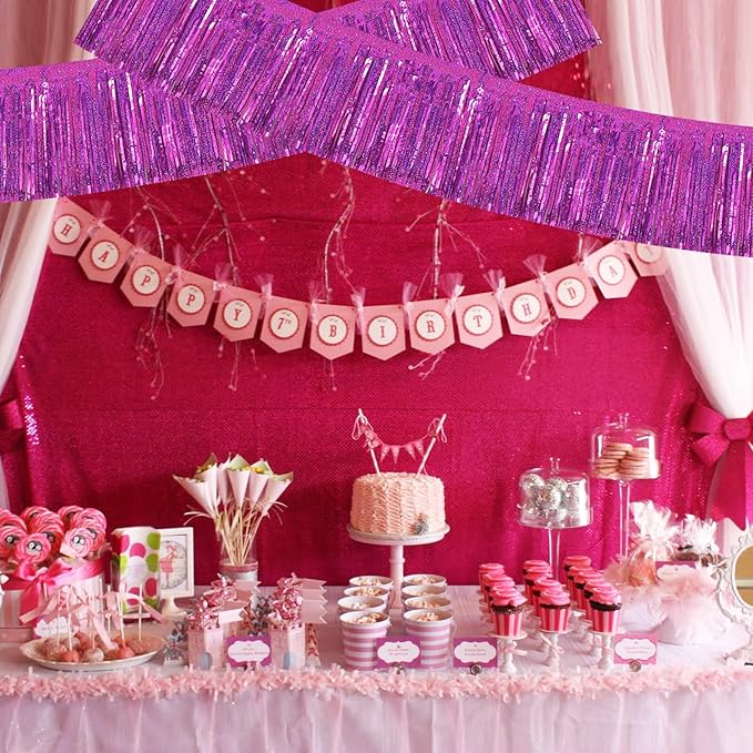 BEISHIDA 3 Packs Metallic Foil Fringe Garland Laser Rose Red Wall Hanging - Image 6