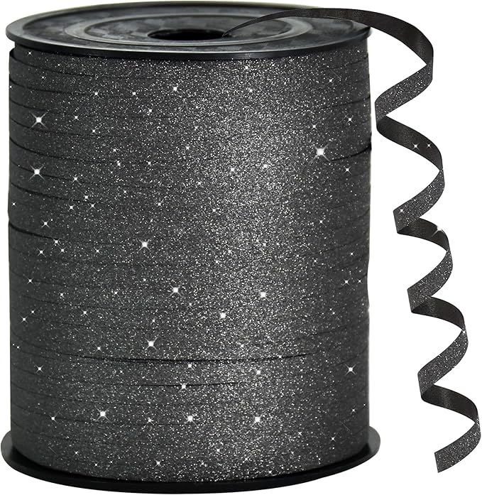 BEISHIDA 500 Yards Black Glitter Ribbon Curling Crimped, Glitter Ribbon Balloon by Beishida