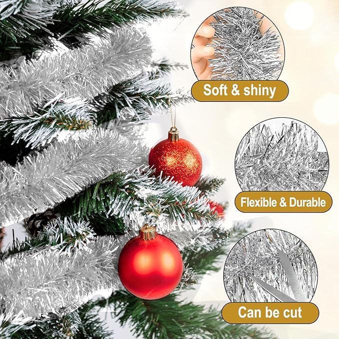 50 Feet Silver Christmas Tinsel Garland, Metallic Foil Twist Garland Wall - Image 3