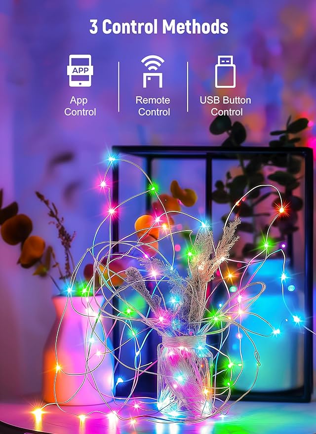 Smart Fairy Lights Plug in, 2 Pack 33FT 100LEDs USB Bluetooth Twinkle Lights - Image 3