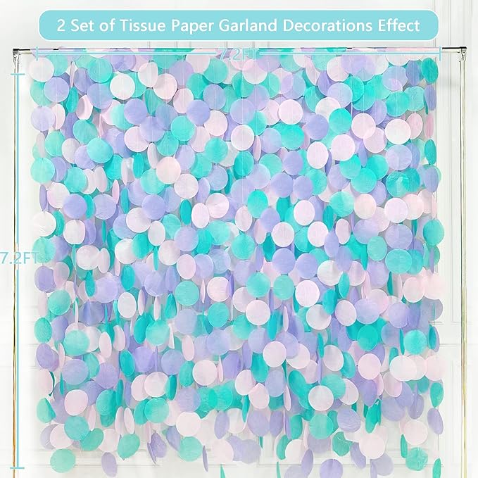205 Ft Teal Purple Party Decorations Big Circle Dot Backdrop Garland Tissue - Image 3