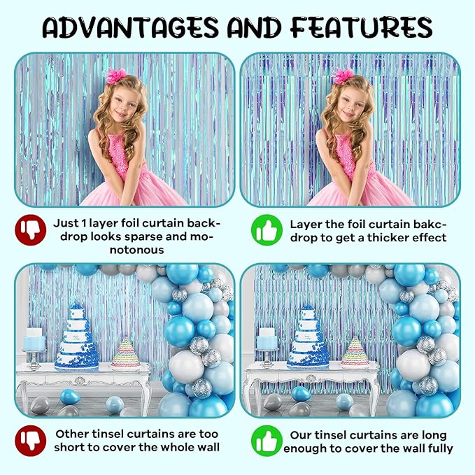 2 Pack 3.3x8.2 Feet Neon Iridescent Foil Fringe Backdrop Curtains, Tinsel - Image 5