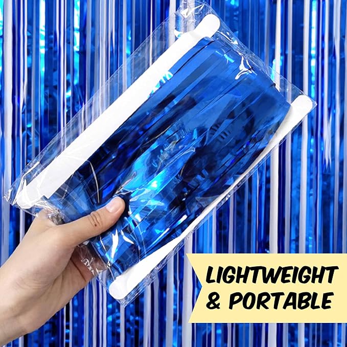 6 Pack 3.28x9.8 Ft Blue Foil Fringe Backdrop Curtains, Metallic Tinsel - Image 4