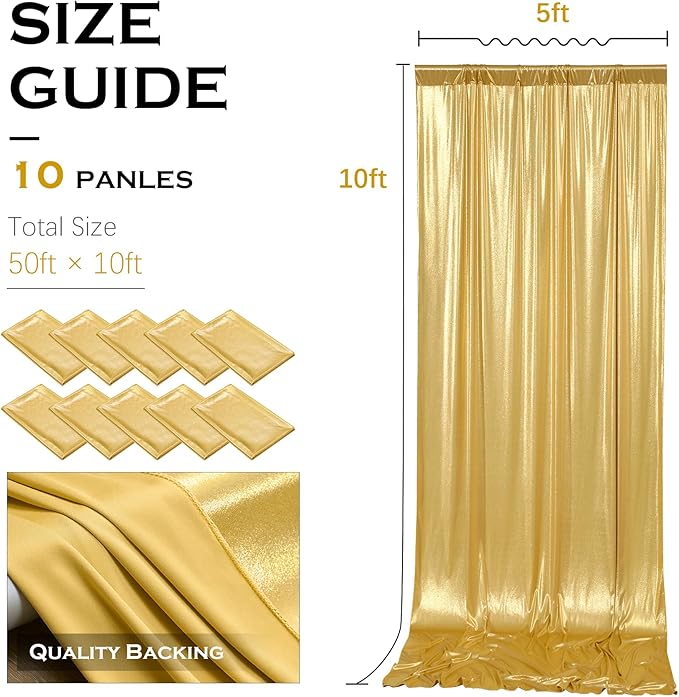 PartyVillage 50x10FT Gold Sequin Backdrop Curtain -10 Panels 5x10FT Wrinkle - Image 6