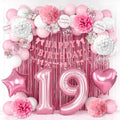 19th Birthday Decorations for Girls Pink Number 19 Balloon Bow Coquette Happy by KAINSY