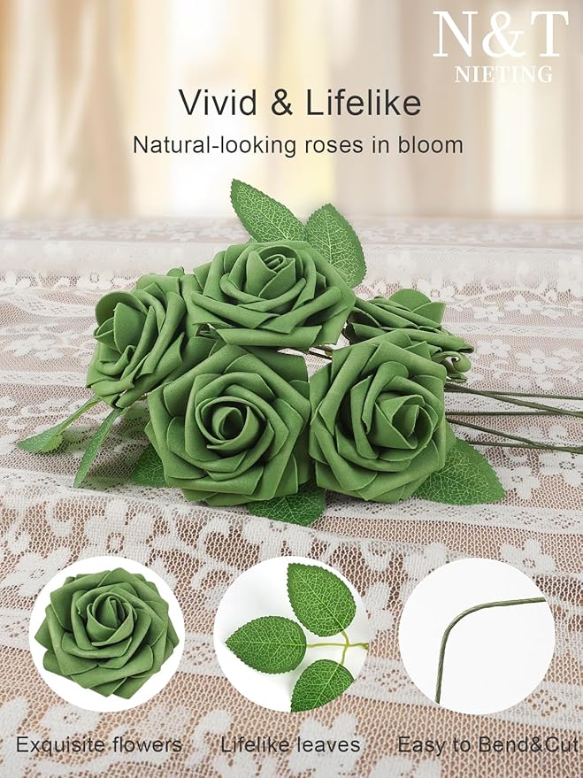 N&T NIETING Roses Artificial Flowers, Army Green - Image 7