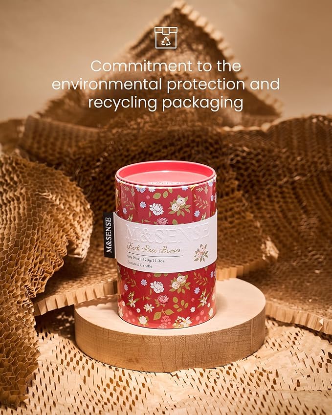 M&SENSE Fresh Rose Berries Scented Candle, Medium Jar Candle 11.3oz Natural Soy - Image 5