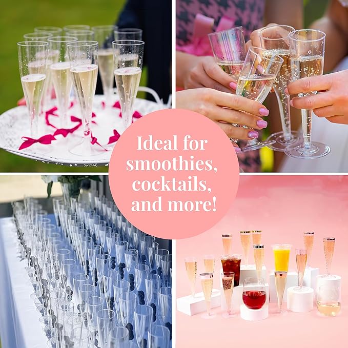 Prestee Set of 24 Clear Plastic Champagne Flutes - Image 6