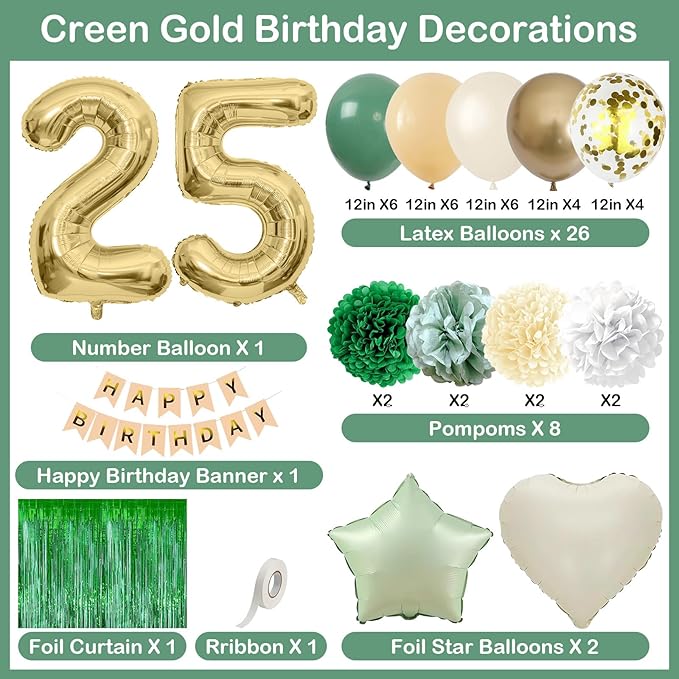 Sage Green 25th Birthday Decorations - Image 4