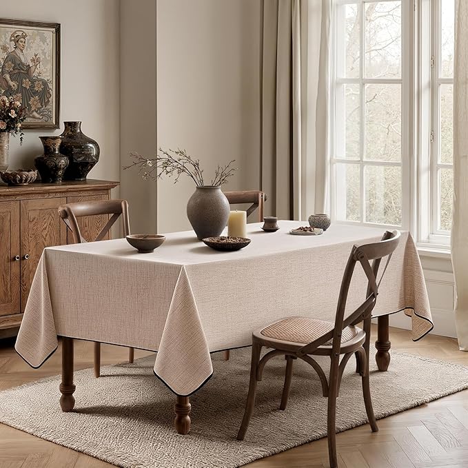 MIULEE Natural-Black Linen Tablecloth 60x104 Inch Rectangle Table Cloth - Image 4