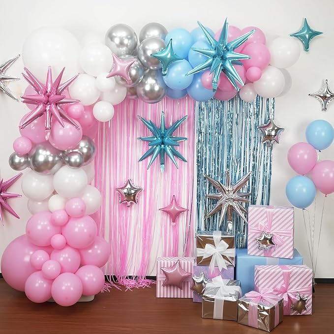 Pink Blue Silver Star Balloon - Image 3