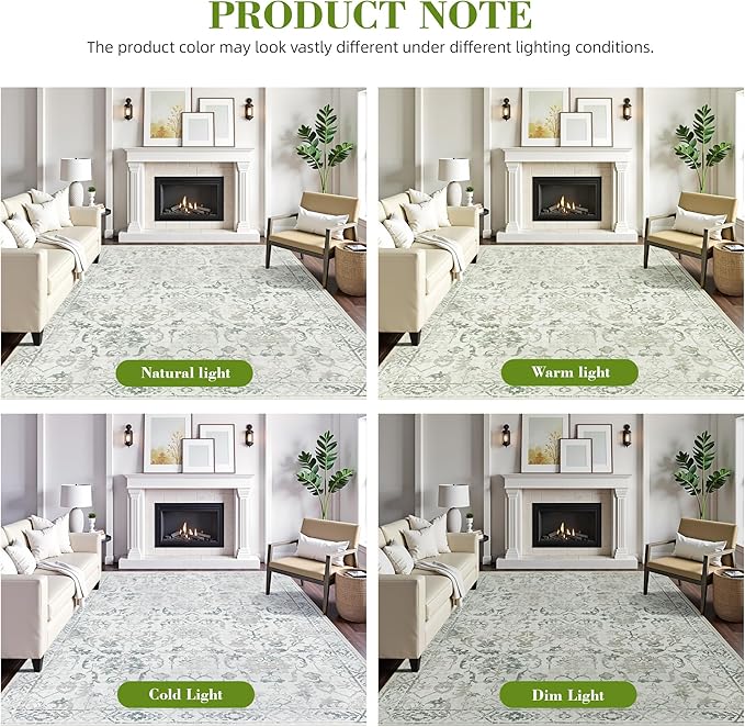 Beige Green Area Rugs 6x9 for Living Room, Washable Vintage Rugs for Bedroom - Image 5