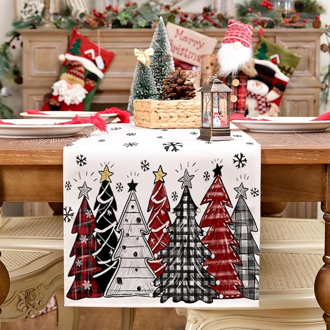 GEEORY Christmas Table Runner 13x72 Inch, Xmas Tees Snowflakes Holiday - Image 3