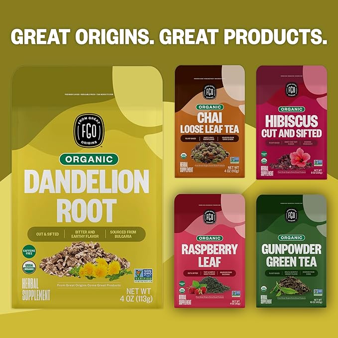 FGO Organic Dandelion Root Loose Tea, Cut and Sifted, Caffeine Free, 16oz Bulk - Image 7