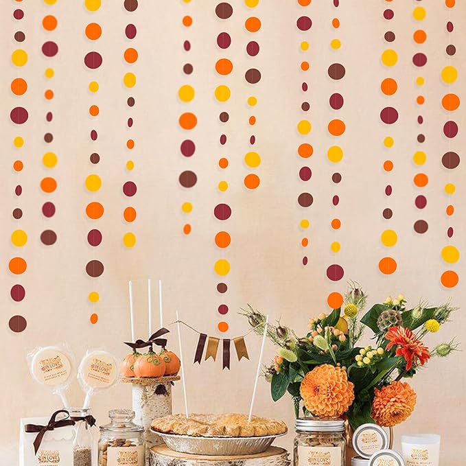 46Ft Fall Party Decorations Polka Dots Garlands Orange Yellow Burgundy Brown - Image 4