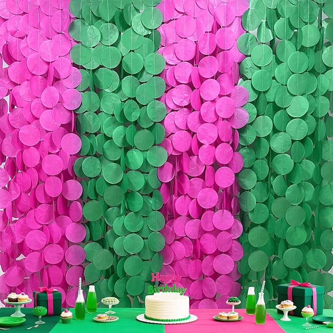 205 Ft Hot Pink and Green Party Decorations Circle Dot Backdrop Garland Tissue by pinkblume