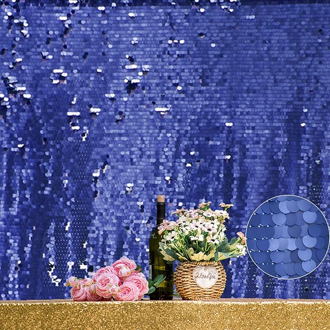 JYFLZQ Blue Payette Sequin Backdrop Curtains 8ft x 8ft 1 Panel Glitter Thick by JYFLZQ