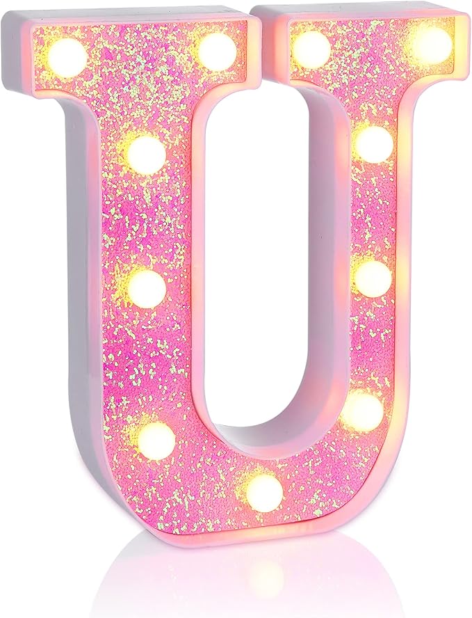 Foaky Pink Light up Letters，Pink Party Decorations, Girls Room Decor, Glitter by Foaky