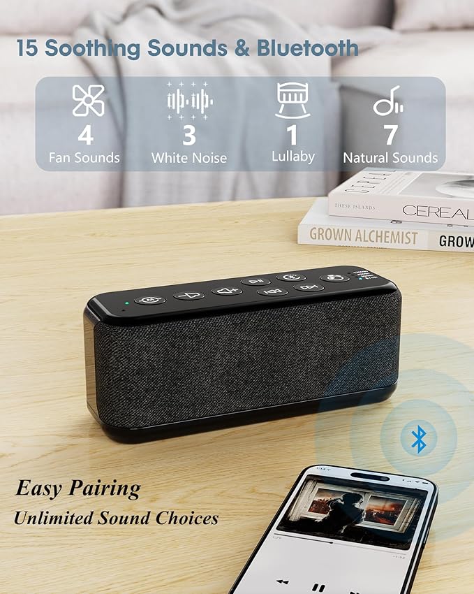 Sound Machine with Bluetooth, Wireless Rechargeable White Noise Machine - Image 2