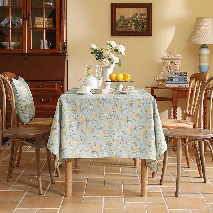 patdrea Designer Linen Green Small Square Tablecloth, Vintage Yellow Flowers - Image 3
