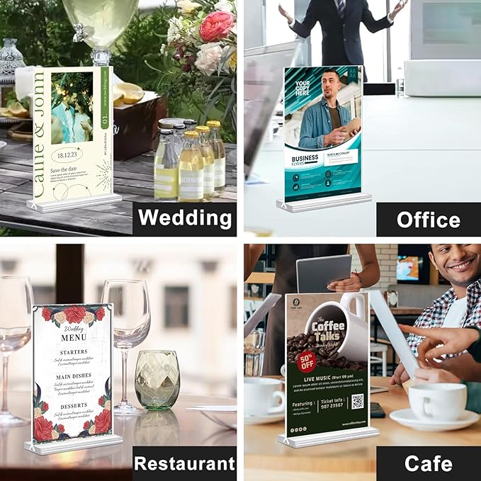 Acrylic Sign Holder 5.5x8.5 Inches 8 Pack, Double Sided Vertical Clear Display - Image 6